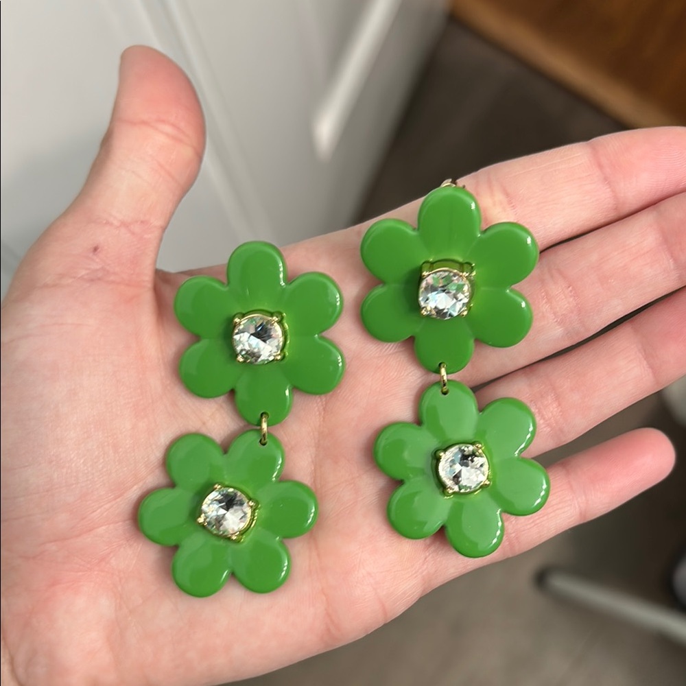 Kate Spade Green Flower Earrings with Gemstone Accent